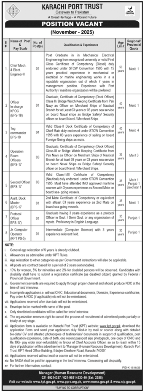 Latest Karachi Port Trust Management Jobs Karachi 2025